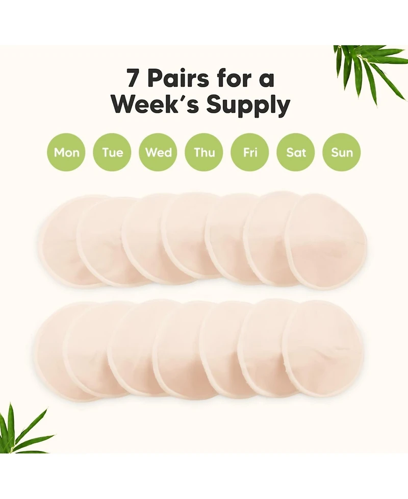 KeaBabies 14pk Organic Nursing Pads, Washable Breast Pads + Wash Bag