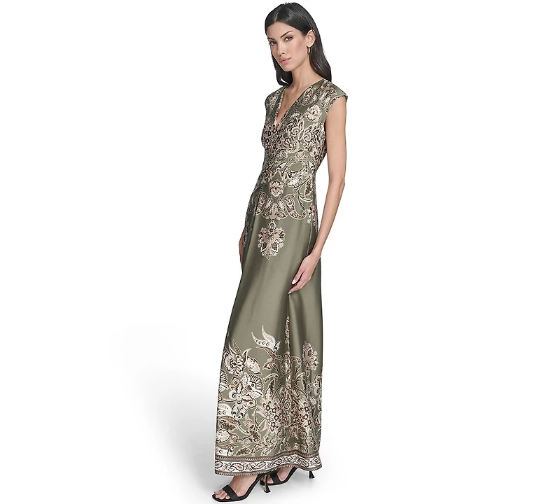 Vince Camuto Women's Printed Extended V-Neck Dress