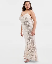 Say Yes to the Dress Plus Size V-Neck Sequin Sleeveless Gown
