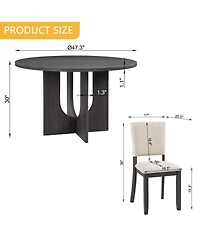 Maison Boucle 5-Piece Round Dining Set, 47'' Modern Dining Set with 4 Upholstered Chairs for Kitchen, Dining Room or Small Apartment
