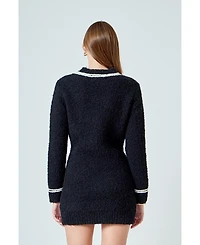 endless rose Women's Bow Knit Mini Sweater Dress