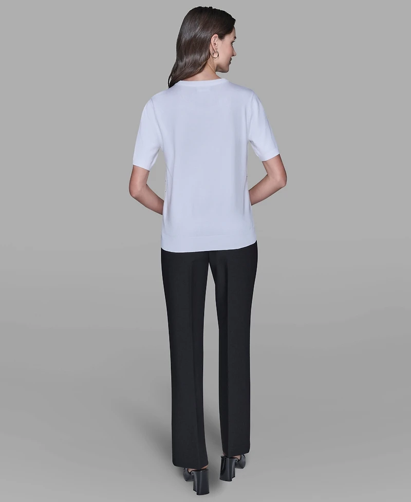 Karl Lagerfeld Paris Women's Short-Sleeve Printed Sweater