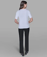 Karl Lagerfeld Paris Women's Short-Sleeve Printed Sweater