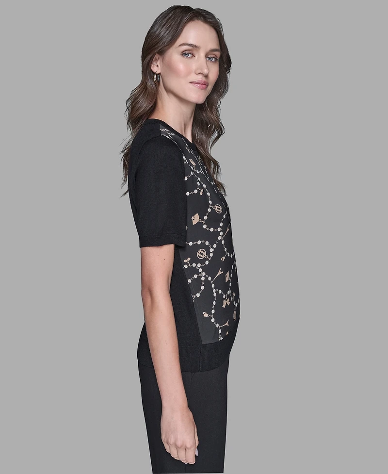 Karl Lagerfeld Paris Women's Short-Sleeve Printed Sweater