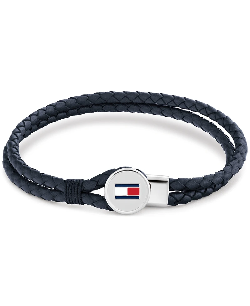 Tommy Hilfiger Men's Blue Leather with Stainless Steel Braided Bracelet