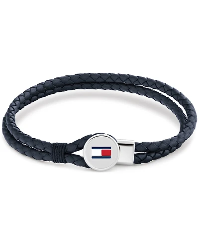 Tommy Hilfiger Men's Blue Leather with Stainless Steel Braided Bracelet