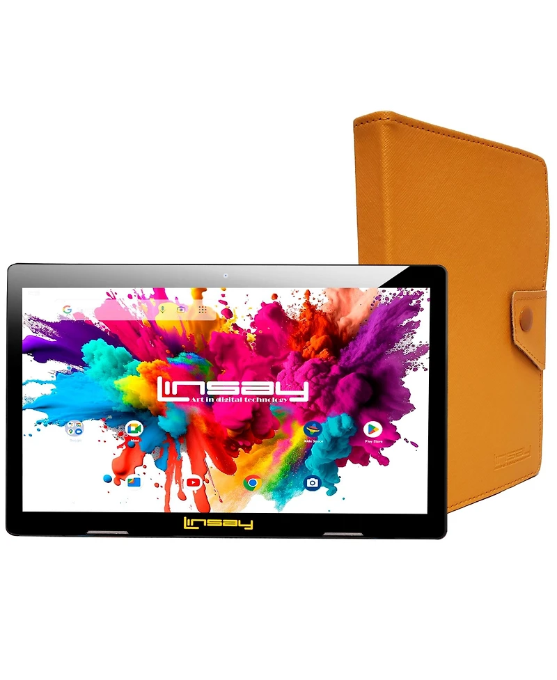 New Linsay 10.1" Tablet Octa Core 128GB Bundle with Orange Case Newest Android 15