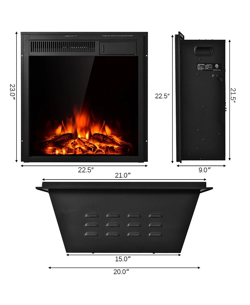 Sugift 22.5 Inch Electric Fireplace Insert Freestanding and Recessed Heater
