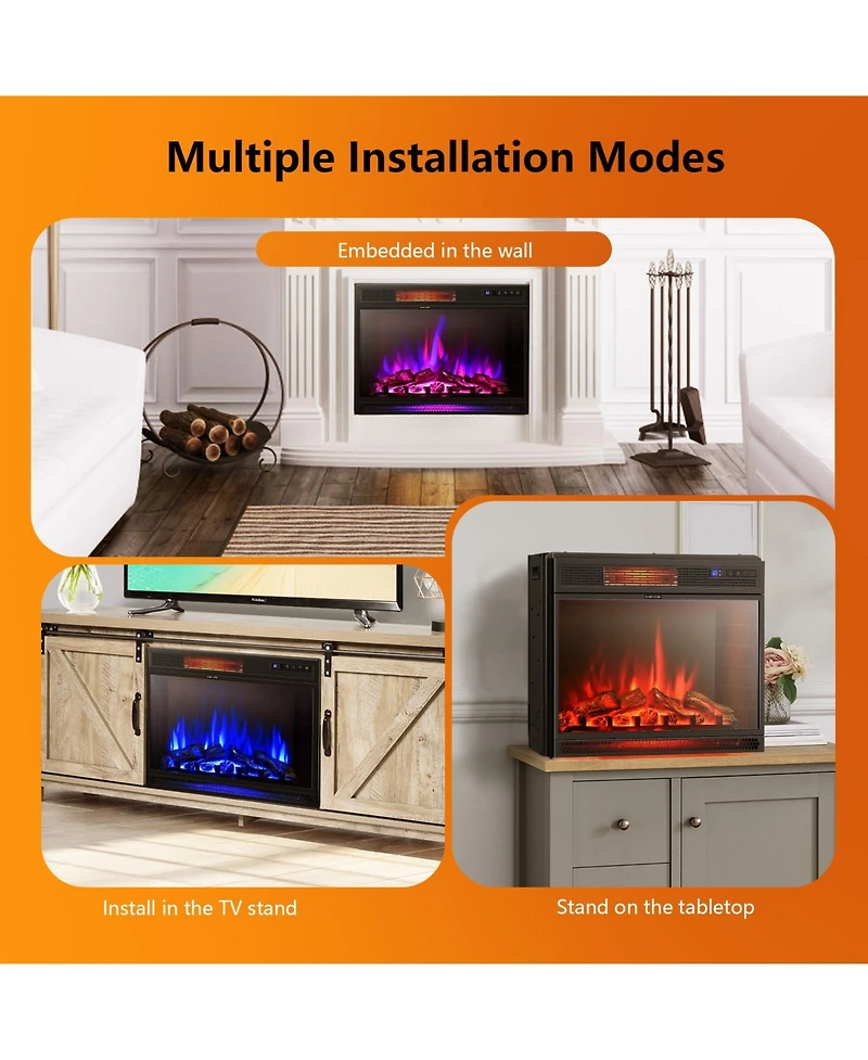 Sugift 28 Inch Electric Freestanding and Recessed Fireplace with Remote