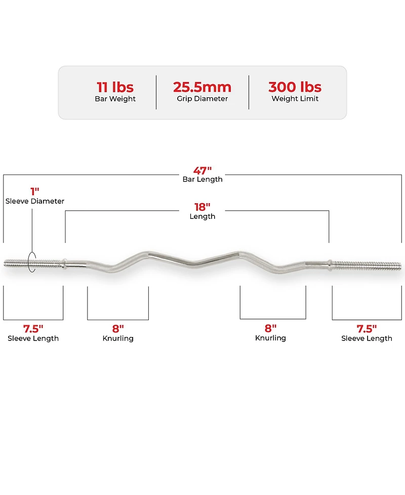 Sunny Health & Fitness 47" Threaded Ez Curl Chrome Bar