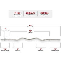 Sunny Health & Fitness 47" Threaded Ez Curl Chrome Bar