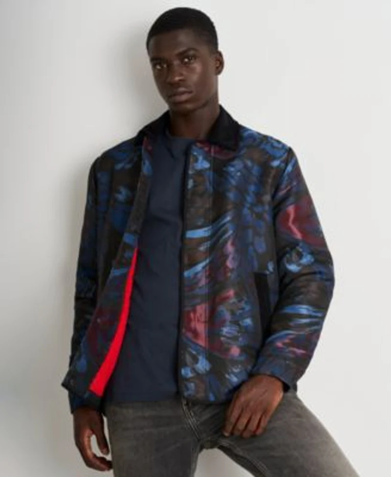 Scotch Soda Mens Printed Long Sleeve Jacket Paired With Straight Leg Slim Fit Jeans