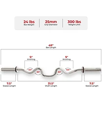 Sunny Health & Fitness 48” Super Curl Olympic Barbell Bar