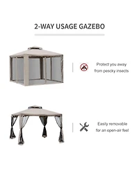 Outsunny 9.6' x Patio Gazebo, Outdoor Canopy Shelter, Taupe