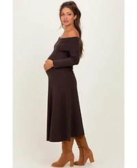 Pinkblush Maternity Brown Off Shoulder Sweater Midi Dress