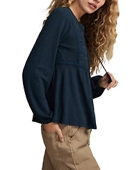 Lucky Brand Women's Embroidered Bib Peasant Top