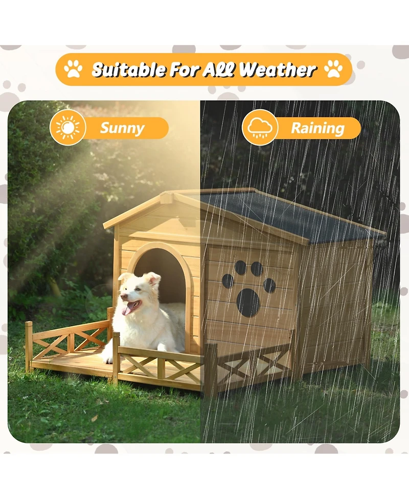 Aostirmotor Outdoor Dog House with Porch and Roof Medium Natural