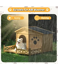 Aostirmotor Outdoor Dog House with Porch and Roof Medium Natural