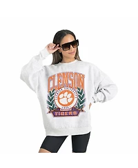 Gameday Couture Women's Gray Clemson Tigers Premium Fleece Drop Shoulder Oversized Pullover Sweatshirt
