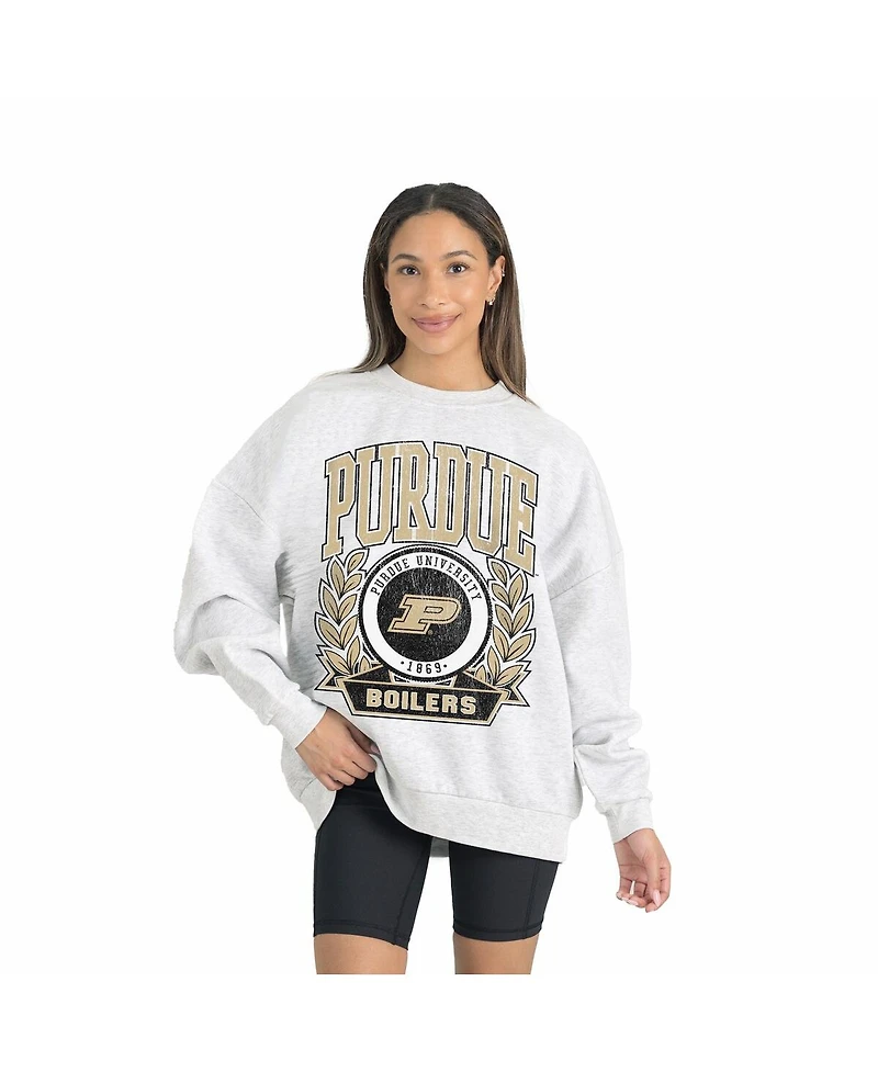 Gameday Couture Women's Gray Purdue Boilermakers Premium Fleece Drop Shoulder Oversized Pullover Sweatshirt