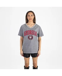 Gameday Couture Women's Gray Georgia Bulldogs Iconic Edge Rhinestone V-Neck T-Shirt