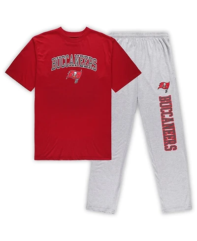 Concepts Sport Men's 2-Piece Red/Heathered Gray Tampa Bay Buccaneers Big Tall Top and Pants Sleep Set