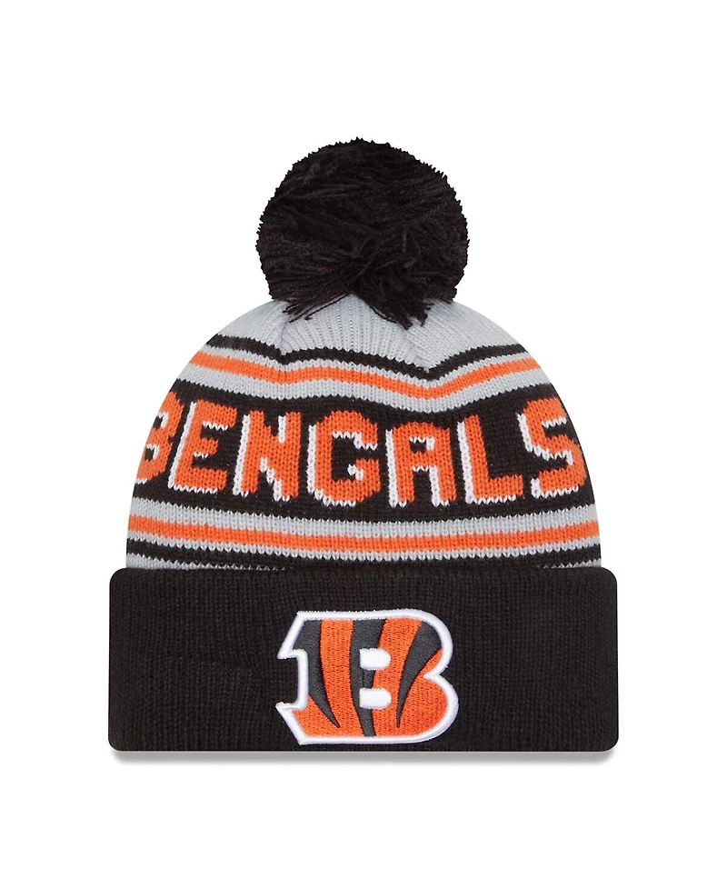 New Era Men's Black Cincinnati Bengals Main Cuffed Knit with Pom Hat