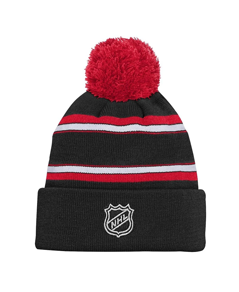 Outerstuff Big Boys and Girls New Jersey Devils Black Jacquard Cuffed Knit with Pom Hat