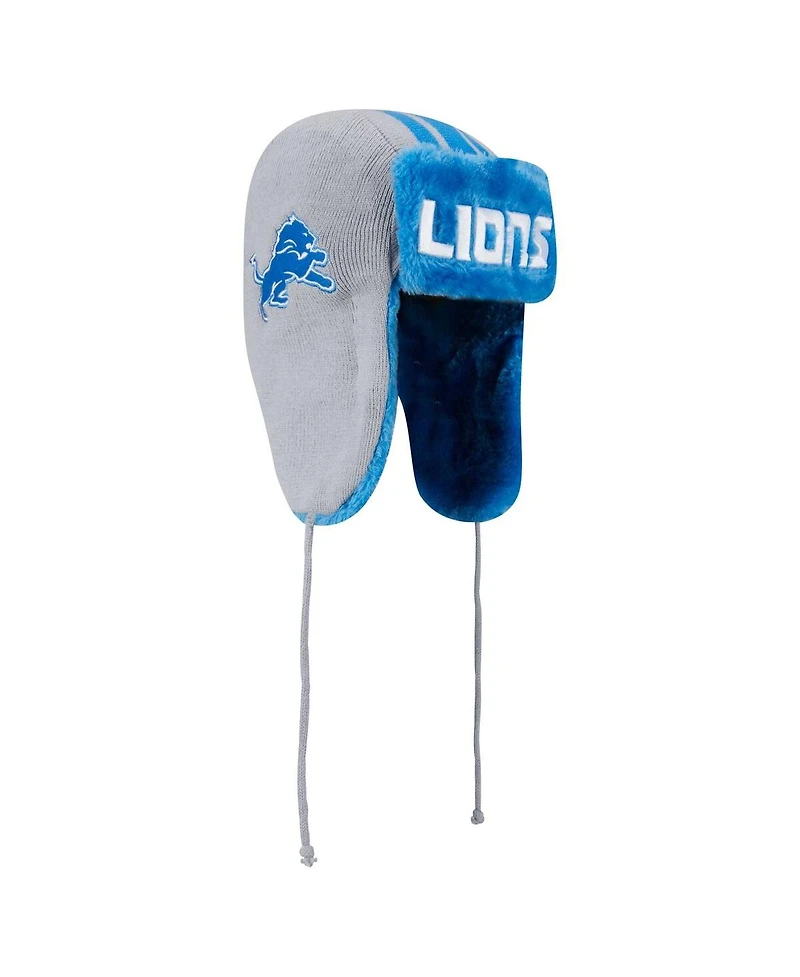 New Era Men's Gray Detroit Lions Helmet Head Trapper Knit Hat