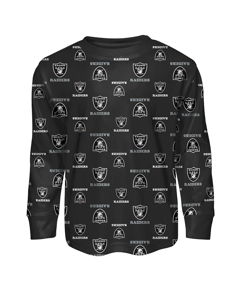 Outerstuff Toddler 2-Piece Black Las Vegas Raiders All-Over-Print Long Sleeve T-Shirt and Pants Sleep Set