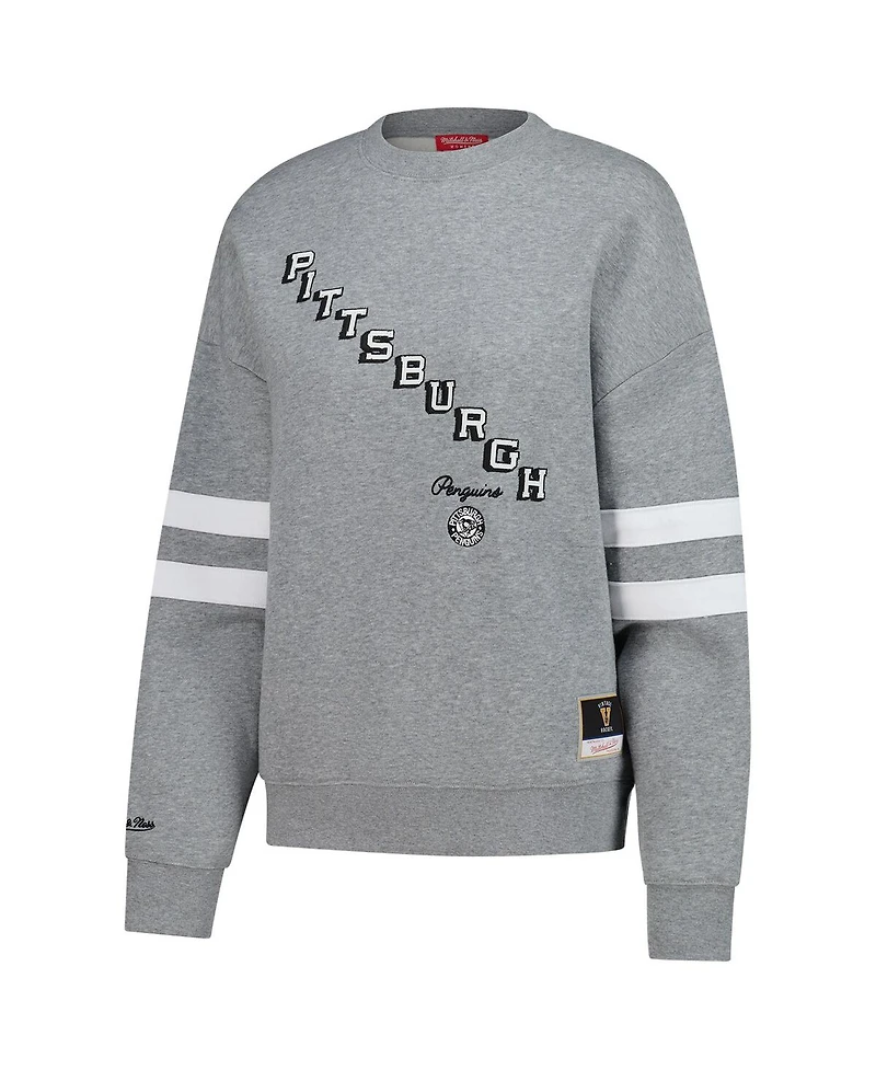 Mitchell & Ness Women's Heather Gray Pittsburgh Penguins Logo Lightweight Pullover Sweatshirt