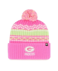 '47 Brand Big Girls Pink Green Bay Packers Polar Vortex Cuffed Knit with Pom Hat