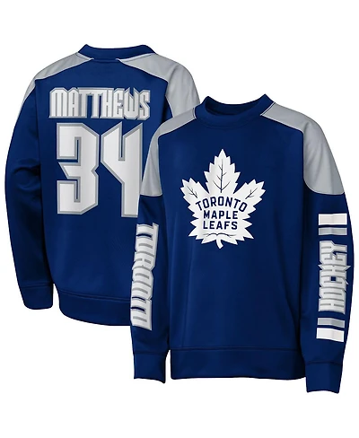 Outerstuff Big Boys and Girls Auston Matthews Blue Toronto Maple Leaf Best Defense Name Number Crewneck Sweatshirt