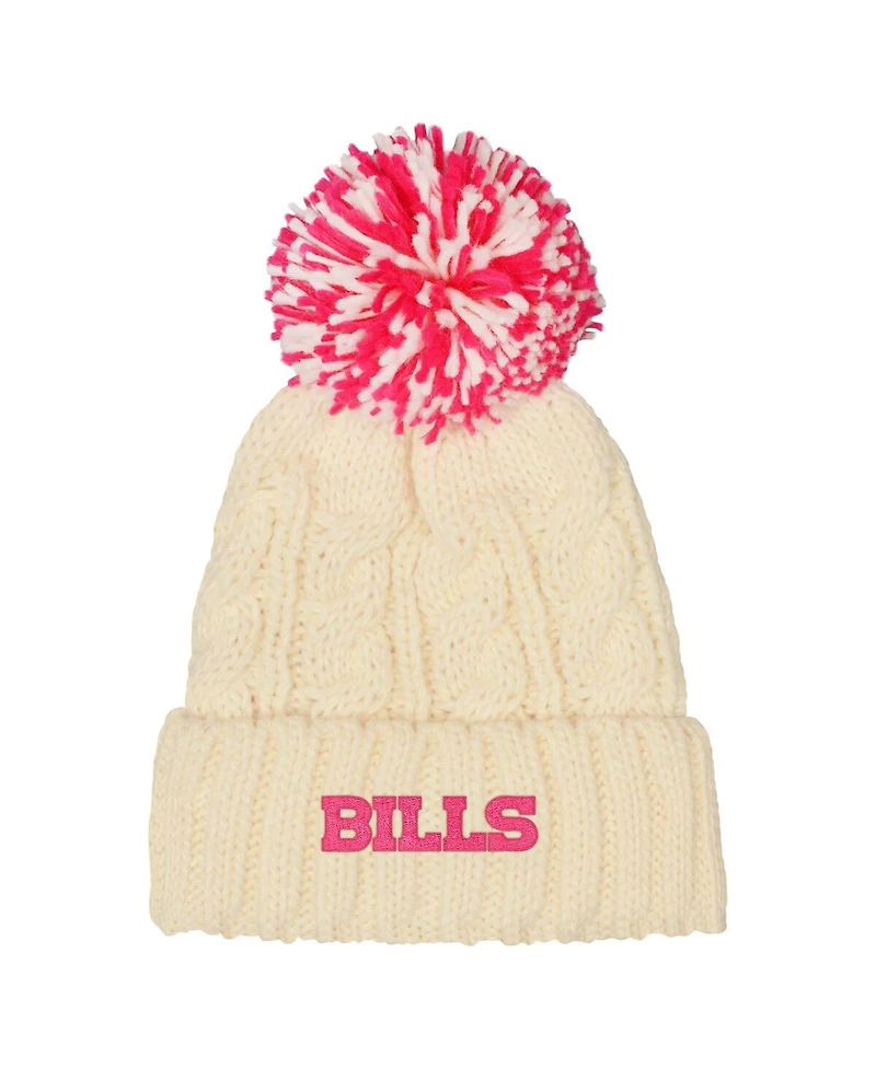 Outerstuff Girls White Buffalo Bills Cable Cuffed Knit with Pom Hat