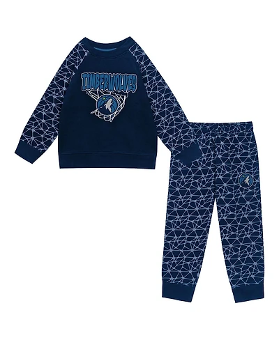 Outerstuff Toddler 2-Piece Navy Minnesota Timberwolves Nothing But Net Fleece Sweatshirt and Pants Set