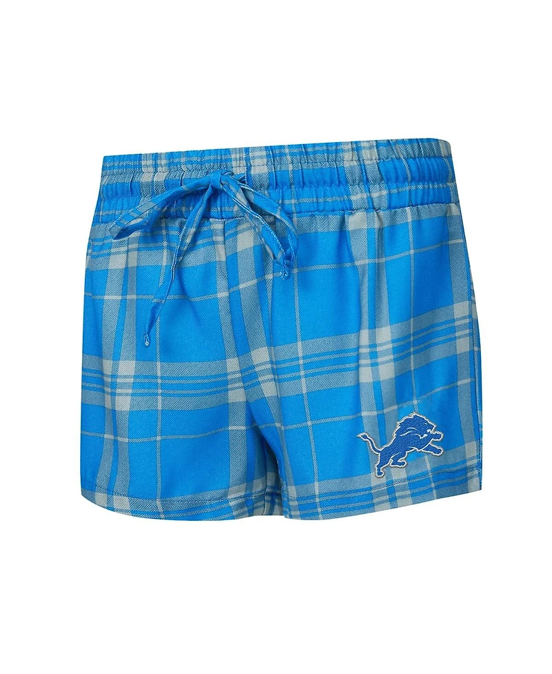 Concepts Sport Women's 2-Piece Heather Gray/Blue Detroit Lions Regulate Plaid Long-Sleeve T-Shirt Shorts Sleep Set