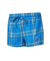 Concepts Sport Women's 2-Piece Heather Gray/Blue Detroit Lions Regulate Plaid Long-Sleeve T-Shirt Shorts Sleep Set