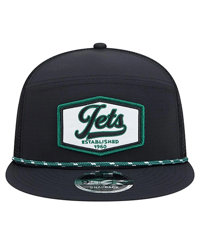 New Era Men's Black New York Jets Ripstop Patch 9FIFTY Split Panel Snapback Hat