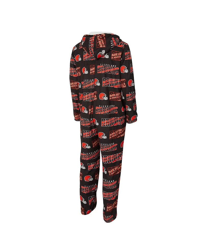 Concepts Sport Men's Brown Cleveland Browns Shuffle All-Over-Print Microfleece Full-Zip Union Suit