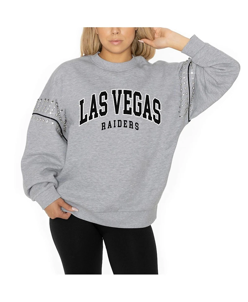 Gameday Couture Women's Ash Las Vegas Raiders Rhinestone Drop Shoulder Oversized Fleece Pullover Sweatshirt