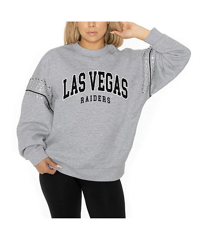 Gameday Couture Women's Ash Las Vegas Raiders Rhinestone Drop Shoulder Oversized Fleece Pullover Sweatshirt