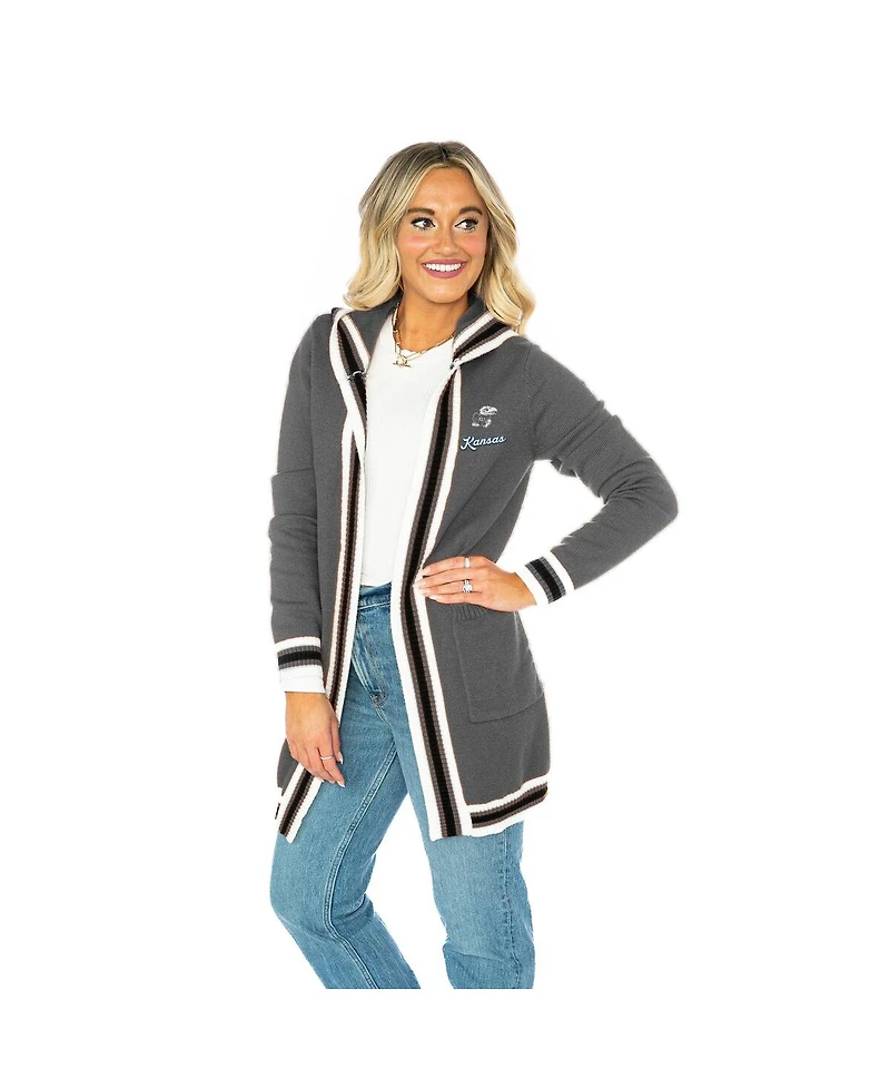Gameday Couture Women's Gray Kansas Jayhawks Tri-Blend Rounded Stripe Cardigan