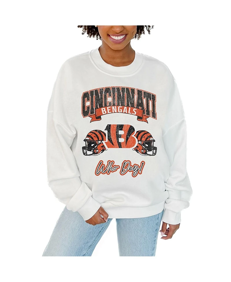 Gameday Couture Women's White Cincinnati Bengals Passing Time Pullover Sweatshirt