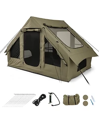 Costway 4-6 People Inflatable Tent with 4 Mesh Screen Windows 2 Doors Skylight Carrying Bag