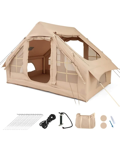Costway 4-6 People Inflatable Tent with 4 Mesh Screen Windows 2 Doors Skylight Carrying Bag