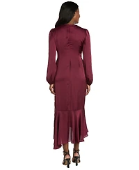 R & M Richards Women's Long-Sleeve Faux Wrap Dress