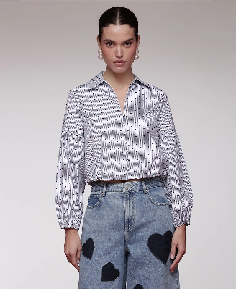 Avec Les Filles Women's Printed Long-Sleeve Cropped Shirt