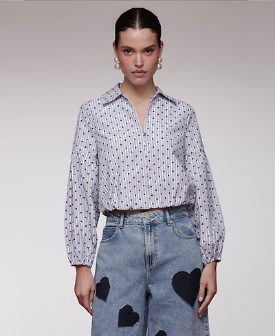 Avec Les Filles Women's Printed Long-Sleeve Cropped Shirt