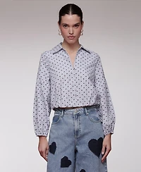 Avec Les Filles Women's Printed Long-Sleeve Cropped Shirt