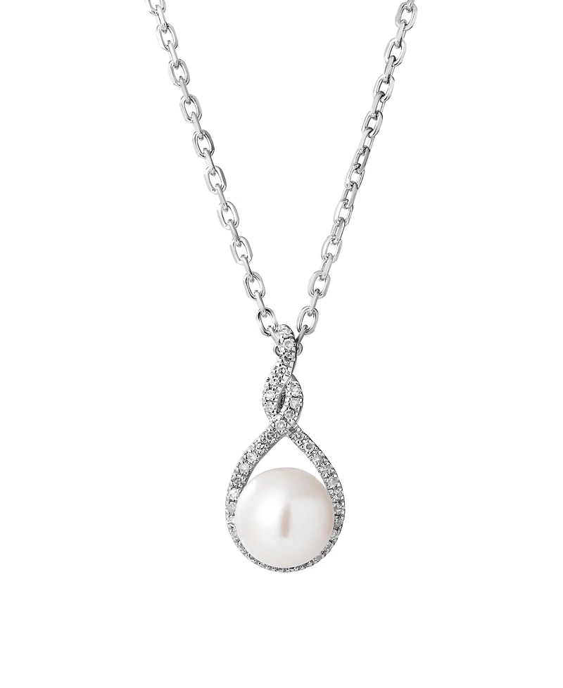 Macy's Freshwater Pearl (7mm) Diamond (1/10 ct. t.w.) Pendant Necklace in Sterling Silver